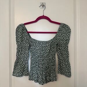 💚 EUC REFORMATION - Green Floral Bell Sleeve Top, Small